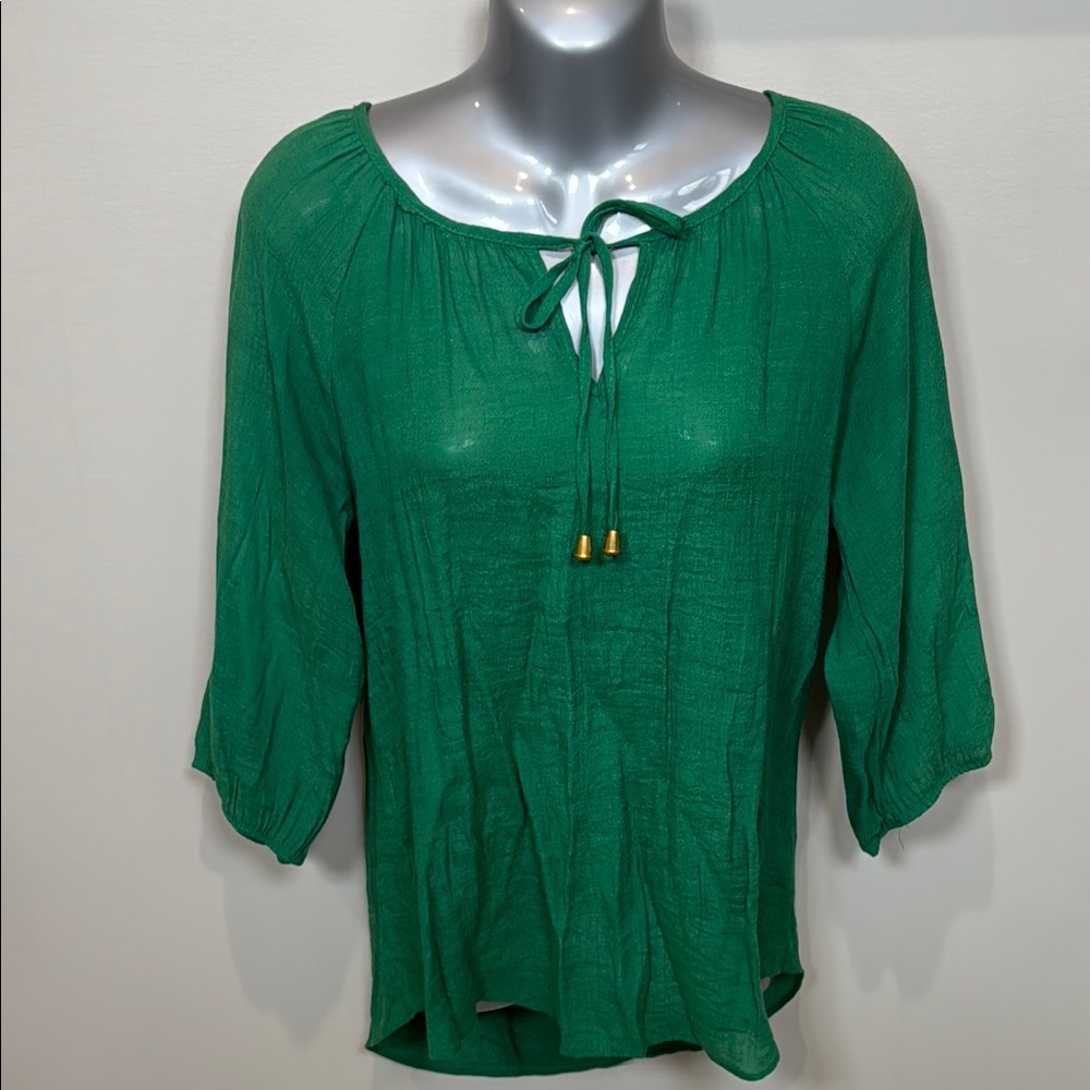 Emerald Green Relaxed Tie Front Blouse
